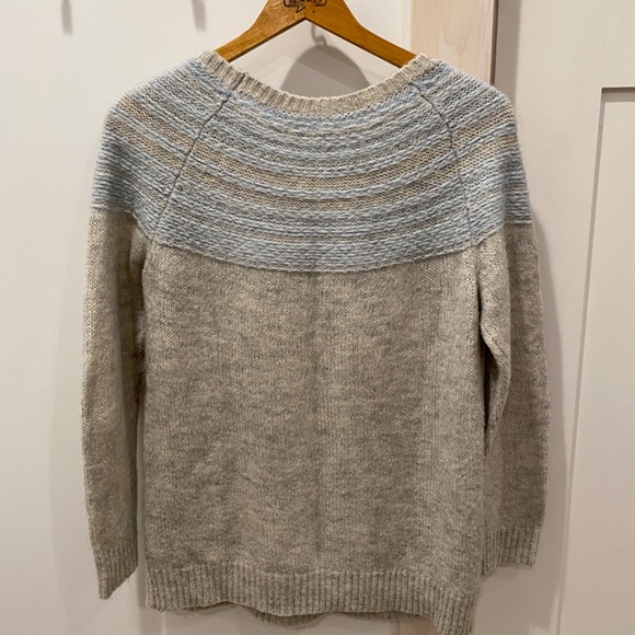 ANN TAYLOR LOFT Fair Isle Sweater Wool Mohair Gray Blue S Crewneck - Picture 2 of 2